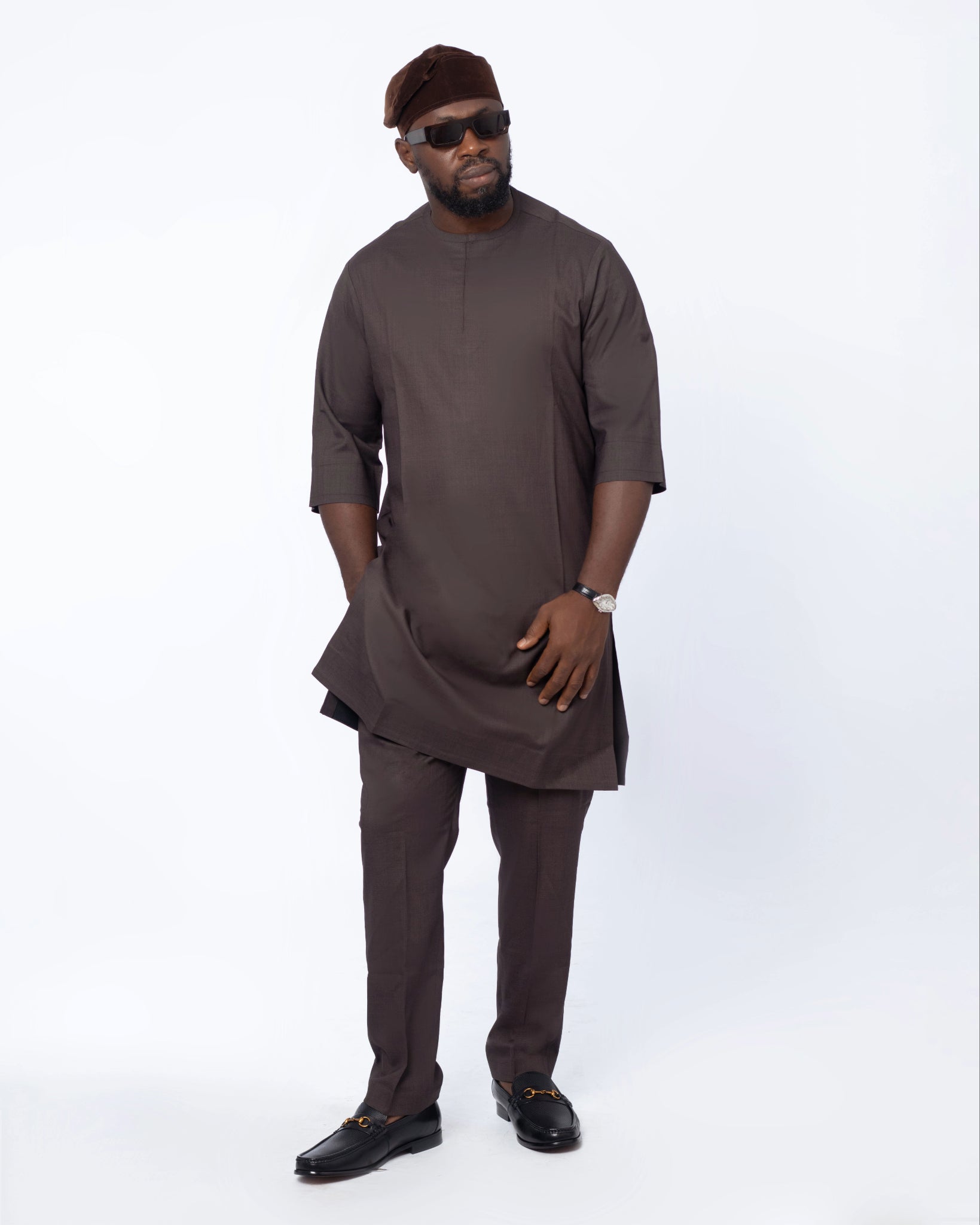 Brown plain kaftan